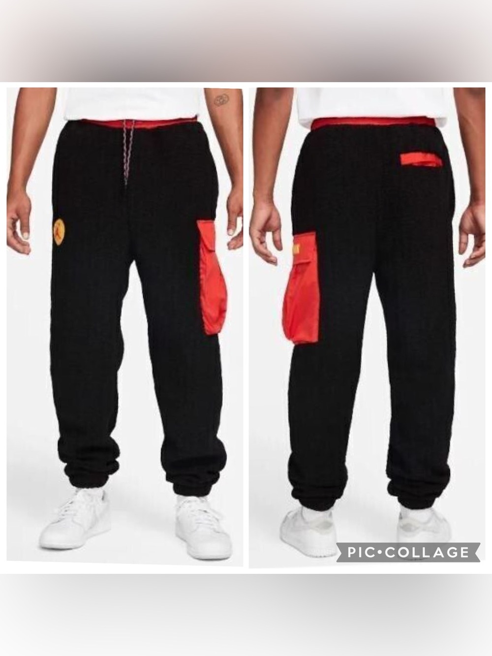 Jordan Essentials Mountainside Sherpa Fleece Cargo Joggers Black Red Size XL